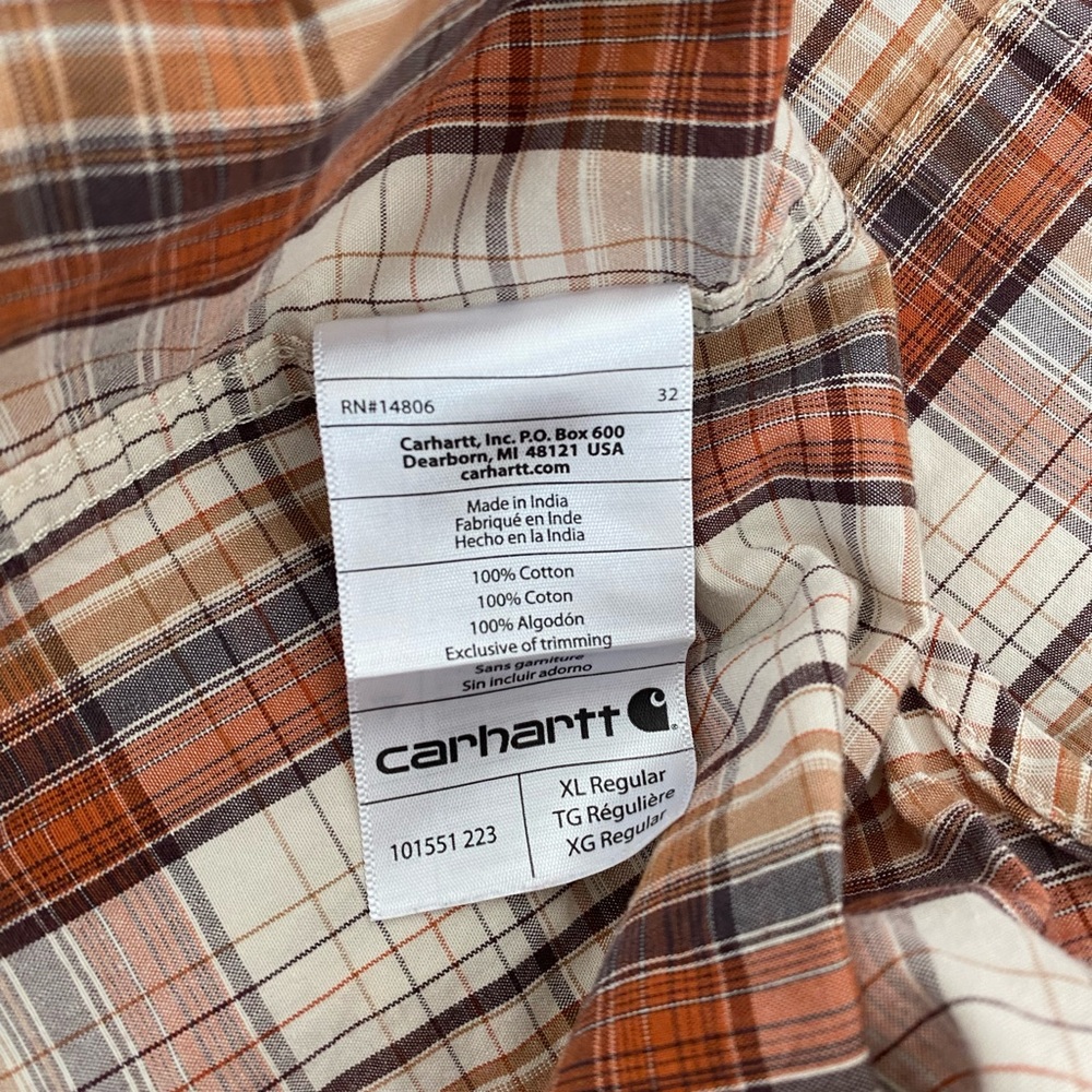 Carhartt Mens Relaxed Fit Plaid Cotton Short Sleeve Shirt size XL - Picture 6 of 6